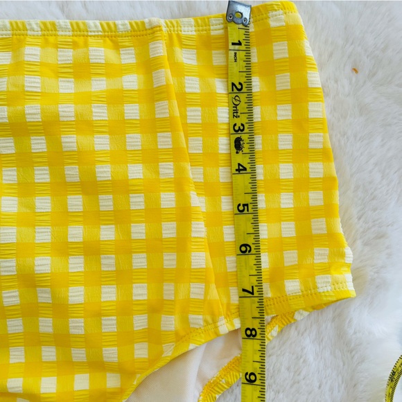 KONA SOL NWT Women's Yellow White Gingham High Waist Full Coverage Bikini Bottom - Picture 10 of 12